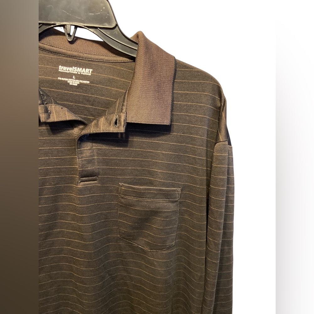 Roundtree & Yorke Brown Striped Polo Shirt - Picture 4 of 7